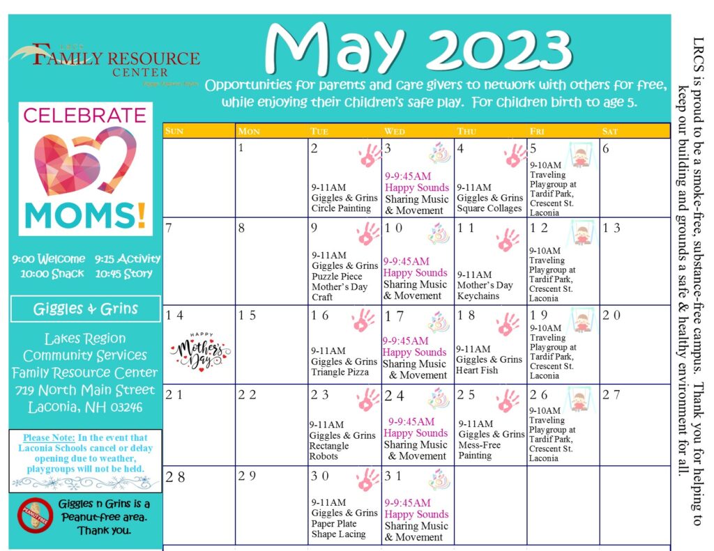 Calendar of Family Playgroup Events for May 2023