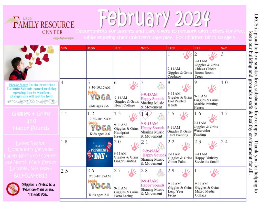 Listing of February Playgroup Activities